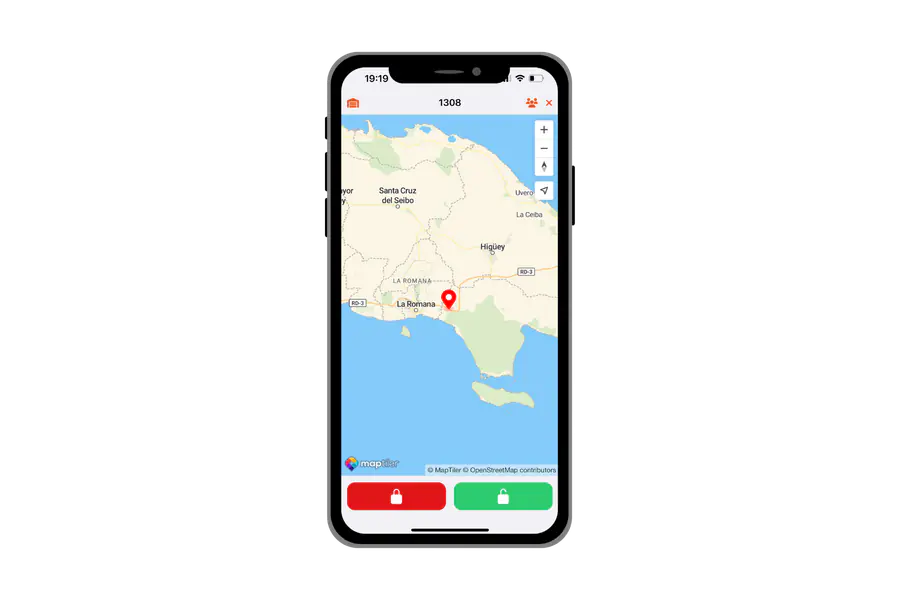 Eco Planeta IQ Live Tracker showing a golf cart location on the map
