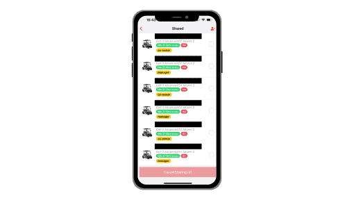 Compartiendo llaves digitales del carrito de golf por correo en la app Eco Planeta IQ